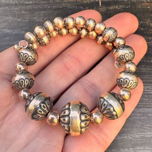 Carolyn Pollack 925 Sterling Silver Native Desert Pearl Wire Wrap Bracelet - Picture 4 of 15